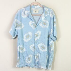 Folk Drake Short Sleeve Button Down Shirt Blue White Daisy Floral Size XL